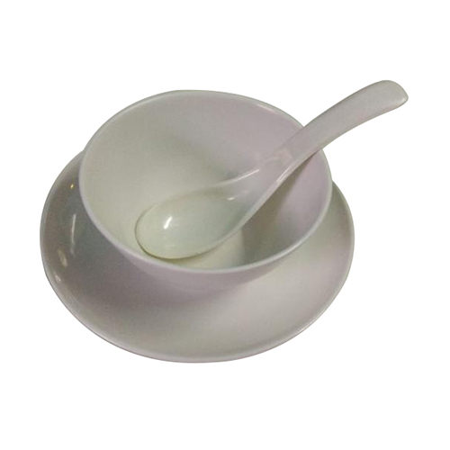 Soup Bowl - Medium Size, White Porcelain with Glossy Finish | Durable, Lightweight, Solid Design, Includes Single Bowl, Spoon, and Plate