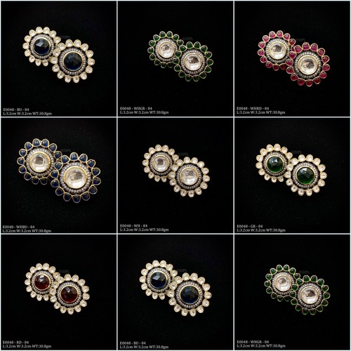 White Gold Plating Designer Kundan Studs