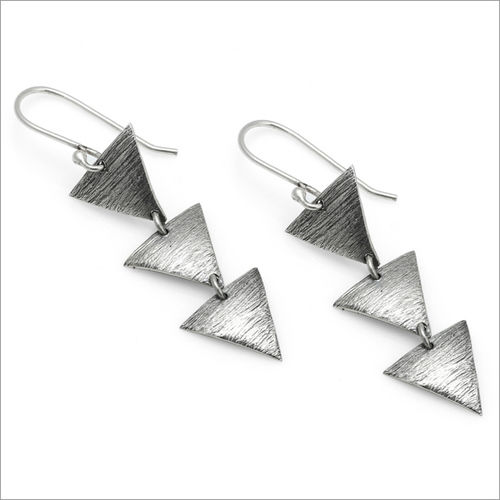 925 Sterling Silver Metallic Hand Textured Oxidized & Yellow Gold Plated Dangle & Drop Earring