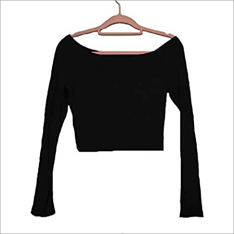 Black Full Sleeve Crop Top T-Shirt
