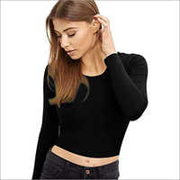 Crew Neck Slim Fit Full Sleeve Crop Top T-Shirt