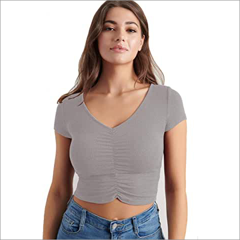 Women's V Neck Slim Fit Crop Top T-Shirt