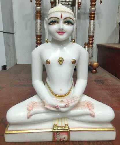 White Marble Buddha Idol - Color: Golden With Black Accents