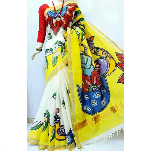 Party Wear Murshidabad Hand Block Print Silk Saree