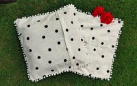 Kirti Finishing  Off White Polka Dots Cotton Cushion Cover with Pom Pom 16 inches Set of 5