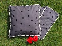 Kirti Finishing  Gray Polka Dots Cotton Cushion Cover with Pom Pom 16 inches Set of 5