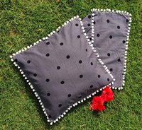 Kirti Finishing  Gray Polka Dots Cotton Cushion Cover with Pom Pom 16 inches Set of 5