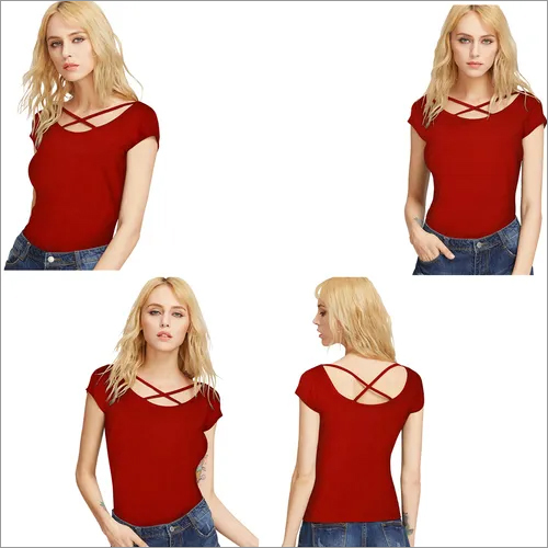 Red Color Tipsy 101 Womens Regular Fit Half Sleeve Knitting Top