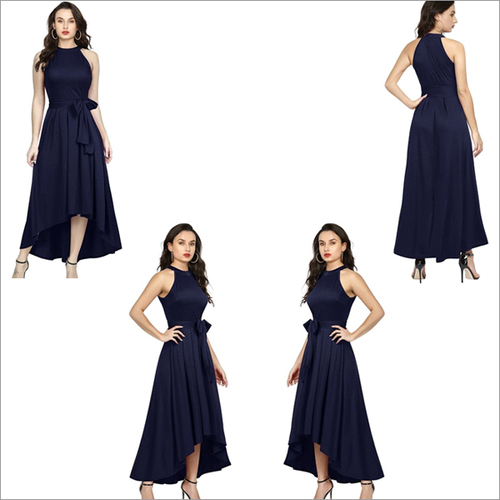 Blue Color Rayon Sleeveless Up Down Designer Gown
