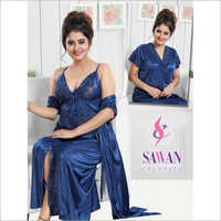 Blue 2 Piece Satin Nighty