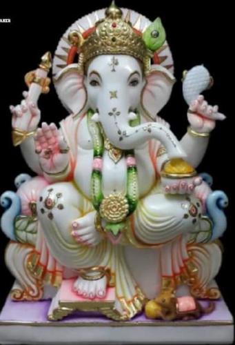 Marble Ganesh Statue - 24 Inch Height, Eco-Friendly Handmade Design | Temple Theme, Intricate Indian Religious Style