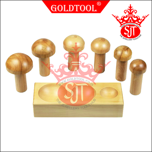 Gold Tool Mushroom Punch With Wooden Block