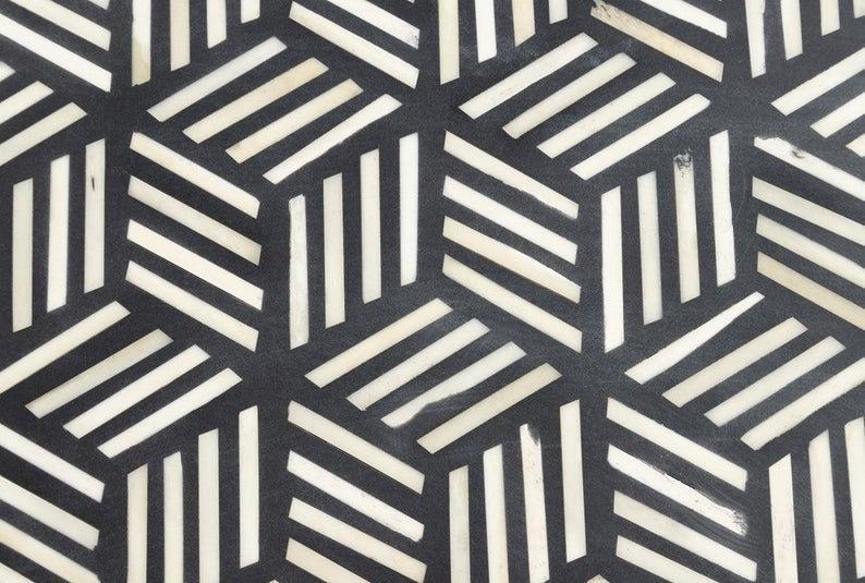 Bone Inlay Geometric Cubic Design Coffee Table In Black Color