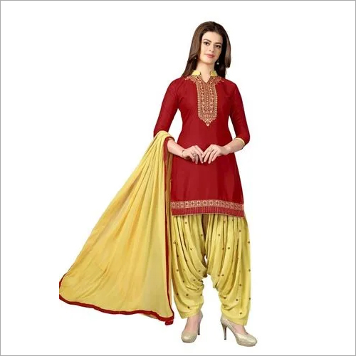 Red Cotton Embroidery Salwar Suit