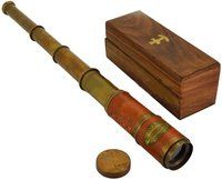 Beautiful Pink Leather Encased Brass Telescope with Wood Box Handmade