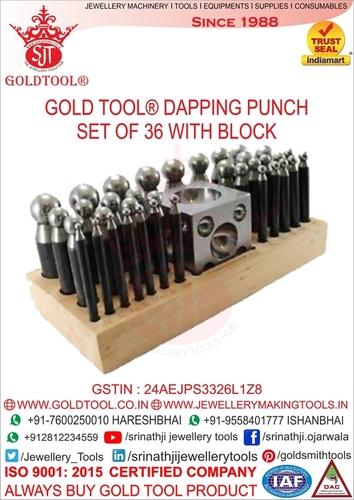 Gold Tool 36 Pieces Dapping Punch Set With Domming Block & Wooden Stand