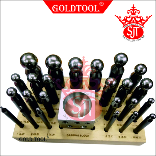 Gold Tool 24 Pieces Dapping Punch Set With Domming Block & Wooden Stand