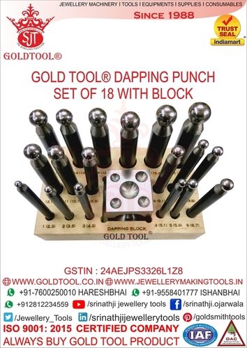 High Performance Gold Tool 18 Pieces Dapping Punch Set With Domming Block & Wooden Stand.