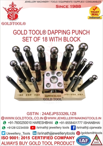 Gold Tool 18 Pieces Dapping Punch Set With Domming Block And Wooden Stand.