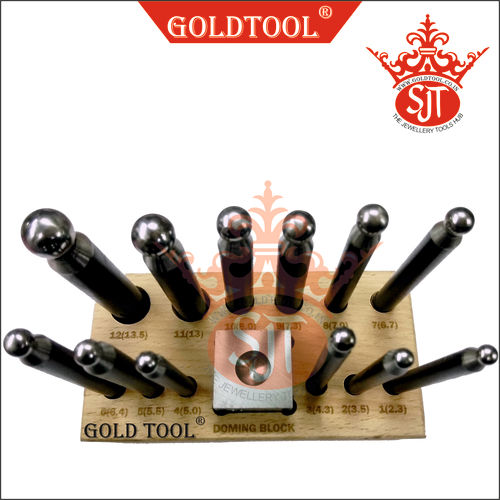 Low Noise Gold Tool 12 Pieces Dapping Punch Set With Domming Block & Wooden Stand