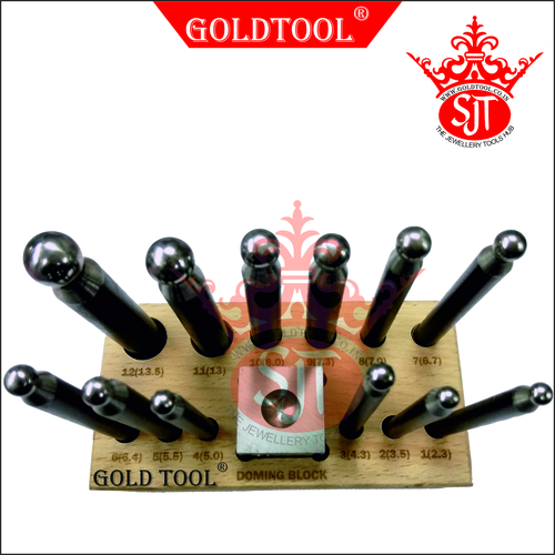 Gold Tool 12 Pieces Dapping Punch Set With Domming Block & Wooden Stand