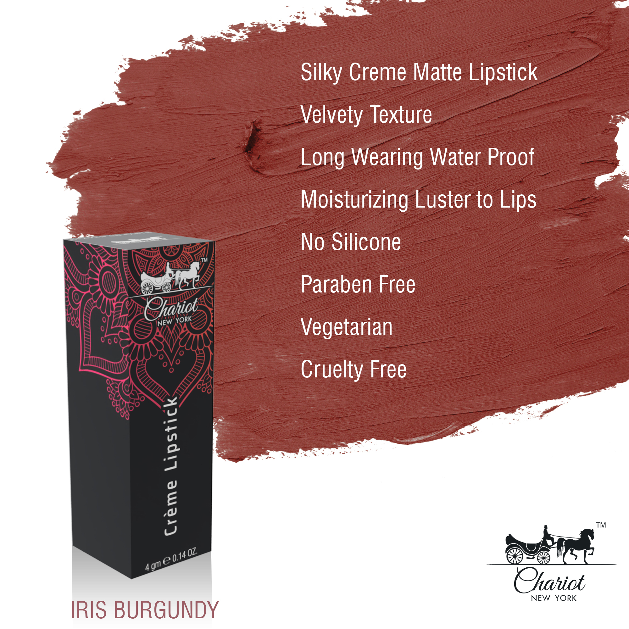 Chariot New York Iris Burgundy Creme Lipstick (Burgundy)