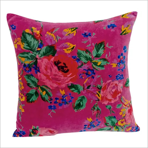 Kirti Finishing Pink Multi Velvet Cushion Cover 16 inches