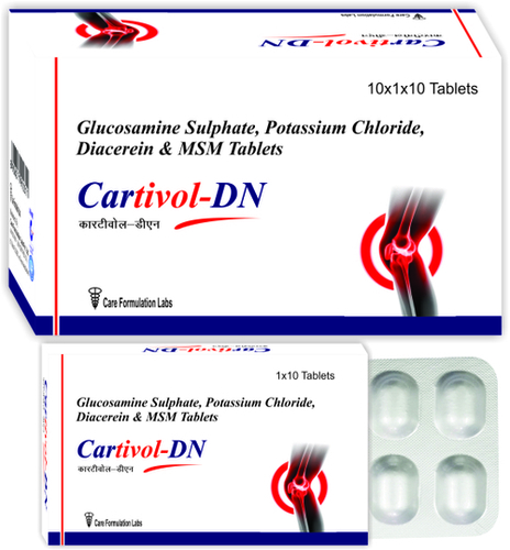 Glucosamine Sulphate Potassium Chloride USP 750 mg. + Diacerein Methy Sulphonyl 50 mg. + Methanae USP 250 mg./CARTIVOL-DN