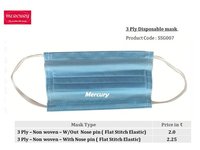 3 Ply Face Mask - Non Woven, Standard Size, Blue | Anti-bacterial, Disposable For Adults, Men, Women