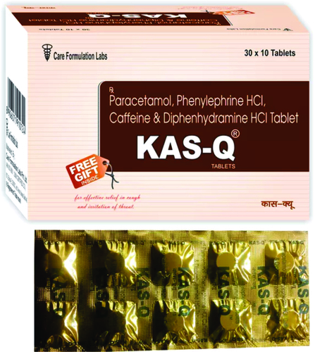 Paracetamol IP 325mg Phenylepherine HCL IP 5mg. Caffeine IP 30mg. Diphenhydramine Hydrochloride IP 25mg.KAS-Q