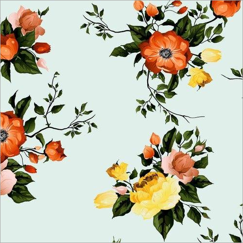 Modern Digital Print Floral Design Fabric