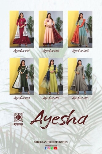 Kiana By Ayesha - Heavy Rayon, Mal Cotton, Jacquard Silk Fabric with Embroidered Dupatta | Party Wear, 3-4th Sleeve, Washable, Available in M-XXL, Suitable for All Seasons