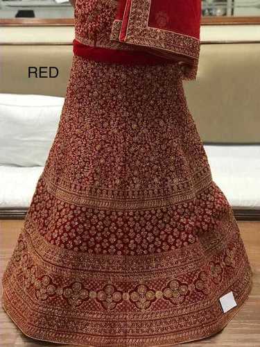 Semi-Stitched Red Velvet bridal lehenga at Rs 3000 in Mumbai | ID:  23447864448