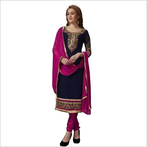 Georgette Embroidered Salwar Suit - 2.25 mt Top, 3.5 mt Bottom, Orange and Pink with Nazmeen Dupatta | Stylish, Trendy Ethnic Wear for Casual, Traditional, Festival, and Wedding Occasions