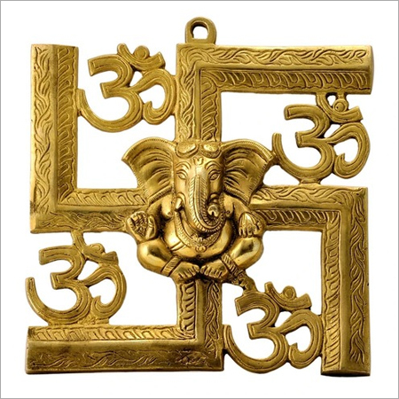 Brass Wall Hanging Om Swastika Ganesha - Polished Metal Handmade Religious Art | 1.4 kg Hinduism Theme