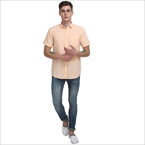 Light Orange Mens Plain Half Sleeve Shirts