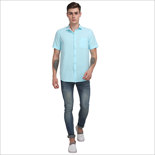 Light Blue Mens Plain Slim Fit Shirts