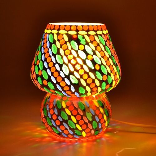 Supershine Handcrafted Crystal Decorated Floral Design Glass Table Lamp (Multicolored) Size: Height :- 17 Cm Dia :- 14
