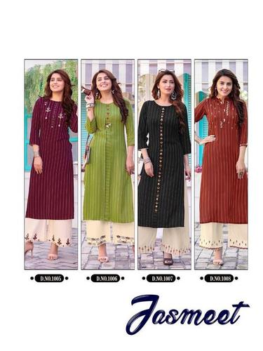 Ladies Flavour - 14 kg Rayon With Embroidered Top & Bottom | Size M-3XL, Washable, 3-4th Sleeve Style, Party Wear