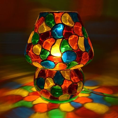 Supershine Multi Color Hand Painted Table Lamp (24 Cm, Multicolor By LITFUR - GLASS METAL CRAFT