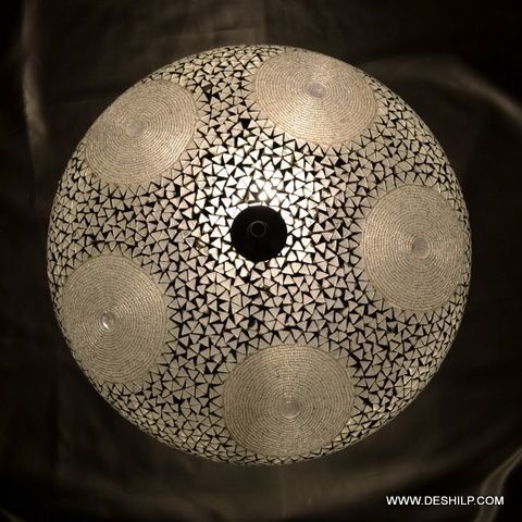 White Mosaic And Antique Effect Glass Ceiling Light