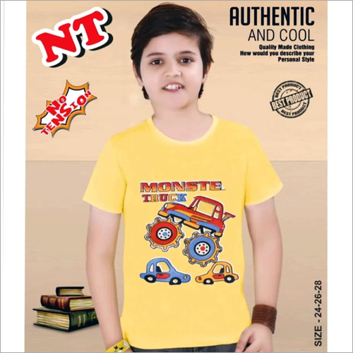 Boys O Neck T-Shirt - 100% Cotton, Available in Multiple Sizes, Bright Yellow Color | O-Neck Collar, Short Sleeves, Printed Design