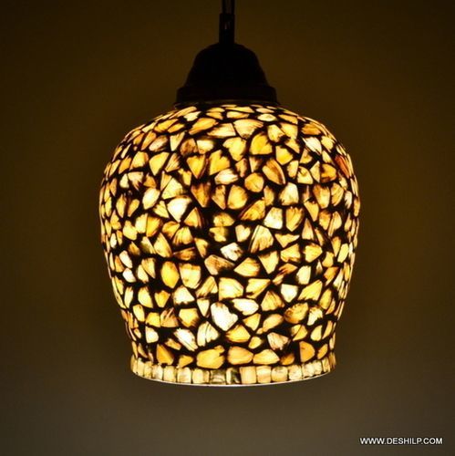 Yellow Handcrafted Egg Shaped Seap Designed Glass Hanging Light