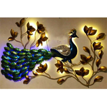 Metal Wall Decor Peacock with Leafs LED