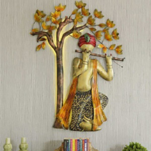 Iron Handicrafts Wall Decor Basuri Player With Tree Led