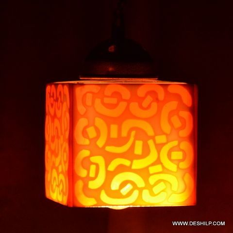 Yellow Mosaic Glass Chandelier Lantern Hanging Lamp Light Onion Lamp Hanging Moroccan Lantern Lighting
