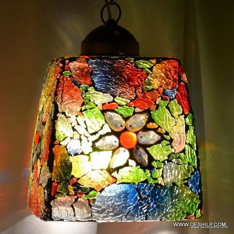 Multicolor Style Large Mosaic Hanging Lamp Light