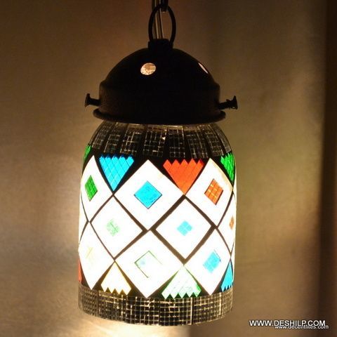 Multicolor Handmade Mosaic Glass Hanging Lamp