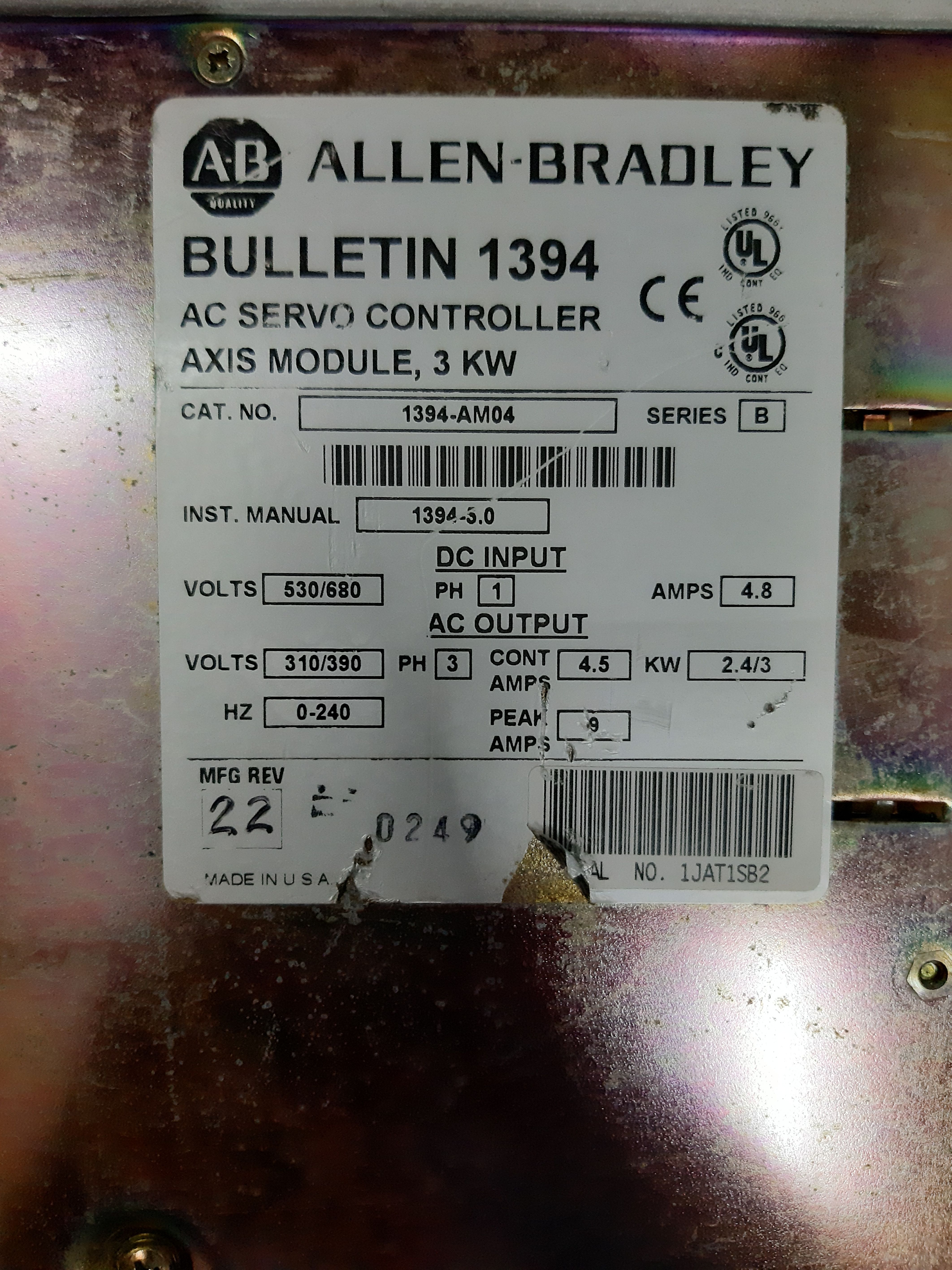 ALLEN BRADLEY AC SERVO CONTROLLER AXIS MODULE