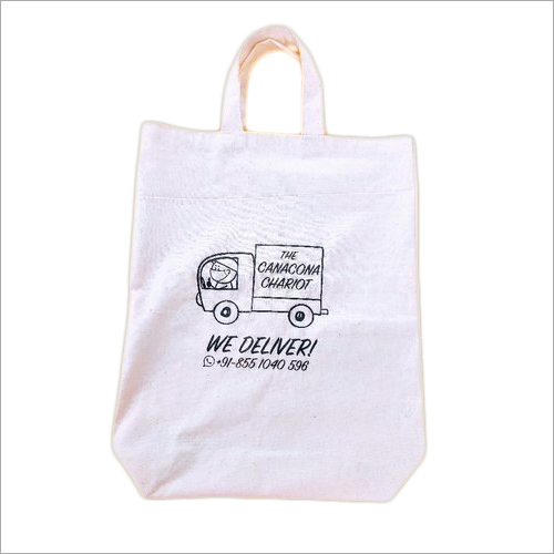 Organic Cotton Bags - Cotton Material, Various Sizes Available, White Color - Printed Design, Loop Handles for Easy Carrying